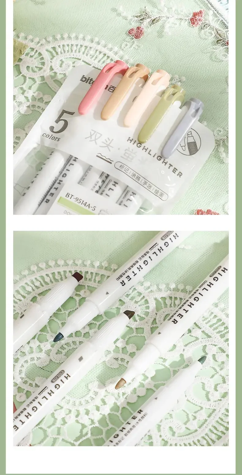 JIANWU 5 Teile/satz Morandi Macaron Farbe Doppelseitige Textmarker Set Reibungsloses Schreiben Kreative DIY Student Lieferungen Schreibwaren – Detail 18