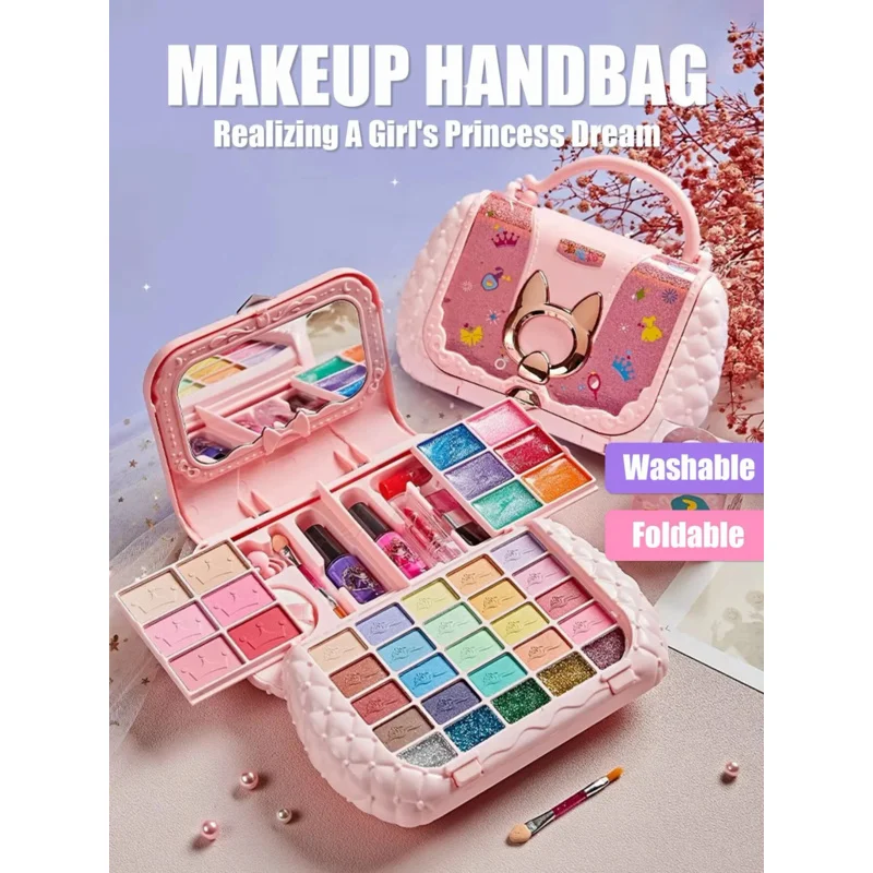 Children Cosmetic Set Girl Toys Little Princess Makeup Box Painting Special Shoulder Bag Washable Pretend Play with Mirror toy