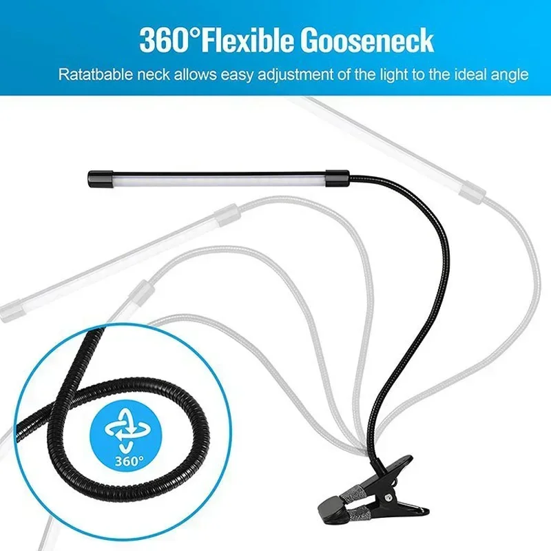 Black LED Clip-On Desk Lamp - Eye Protection Reading Light for Dorm, Bedroom, or Office