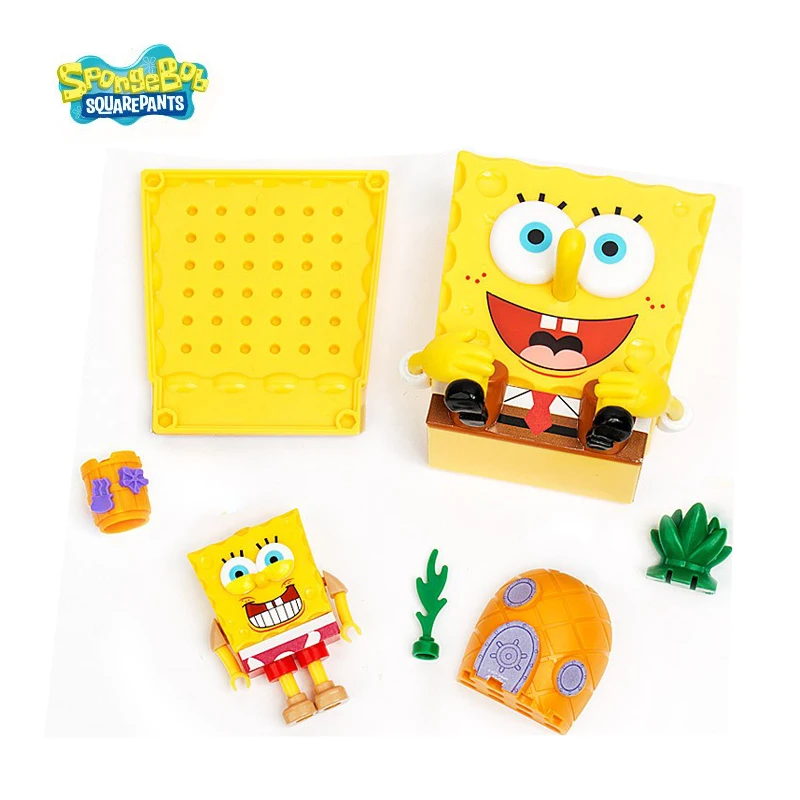 SpongeBob SquarePants Building blocks Lego Compatible Pie Big Star Crab Boss Pineapple House Model Character Children's Gift Toy