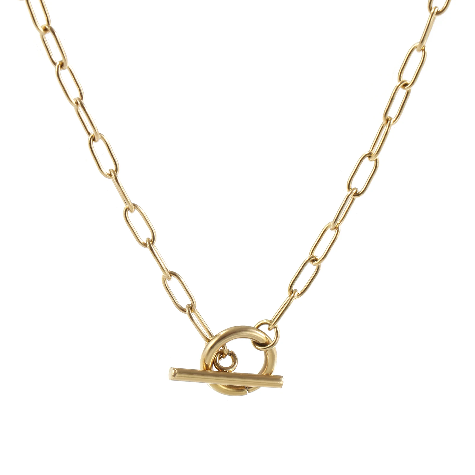 1 Stück 304 Edelstahl einfache Mode Halskette vergoldet Büroklammer Gliederkette mit Knebelverschluss Halskette Unisex 45 cm lang