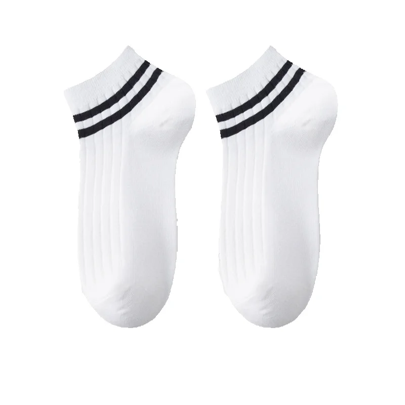 2025e Pure Cotton Summer Thin Two Stripes Short Tube Spring And Autumn All-Cotton Deodorant Sweat-Absorbing Men's Socks_voghion.com