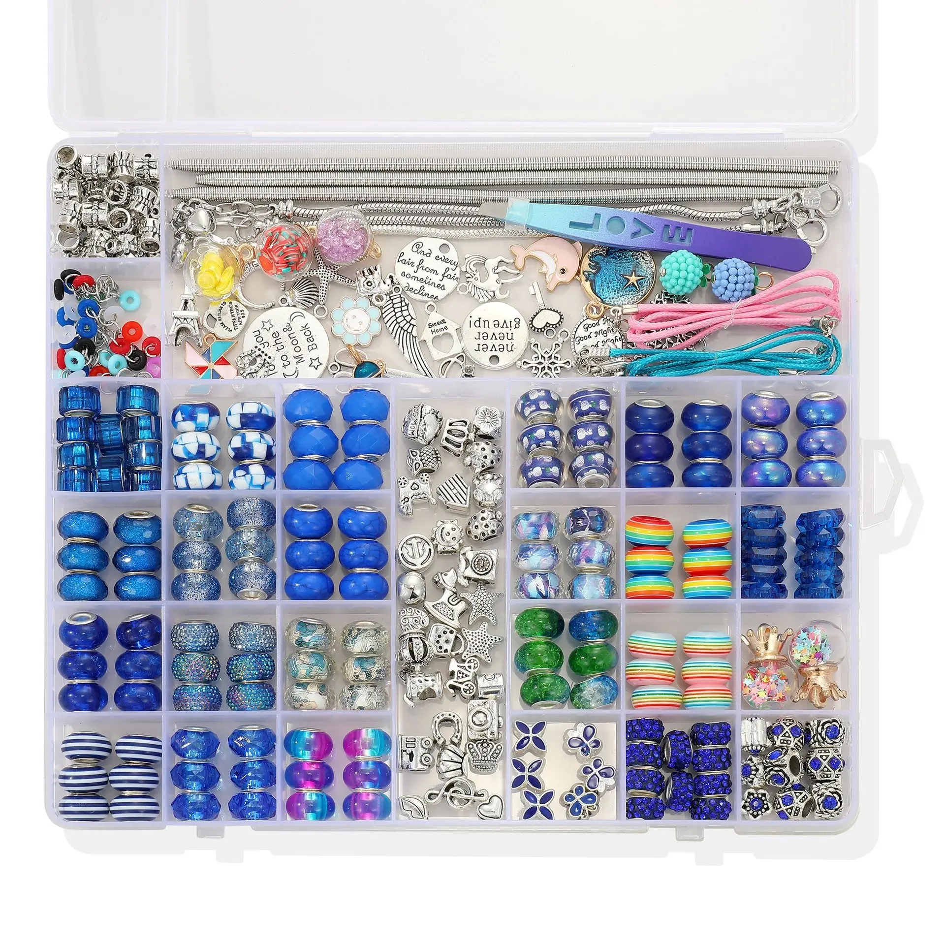 Diy Beads For Jewelry Making Accessories For Women Kids Alloy Acrylic Girl Handmade Charms Bracelet Necklace Set Girl Toy Gift