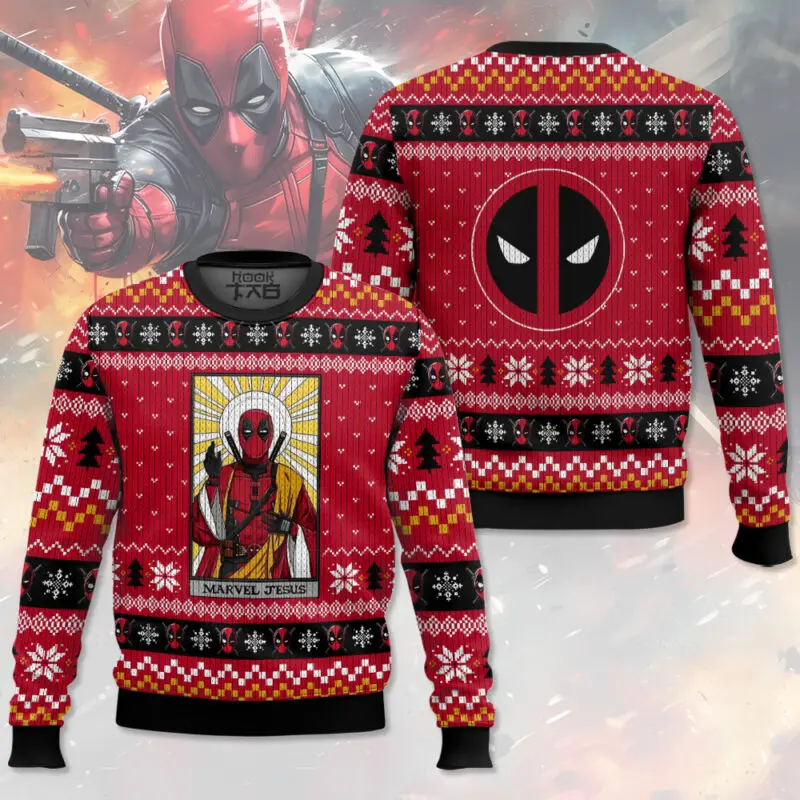 Marvel superhero Deadpool pullover ugly sweater winter sweater funny unique creative design holiday atmosphere Christmas gift