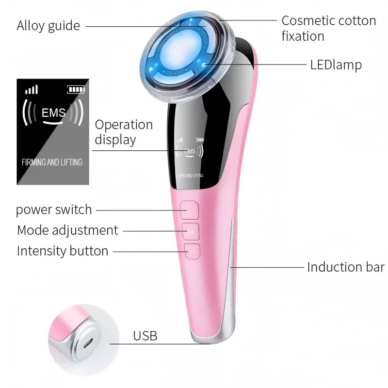 6 in 1 EMS Face Lifting Massager LED Photon Anti Aging Skin Tighten Firm Skin Care Tool Facial Beauty Device Improve Absorption