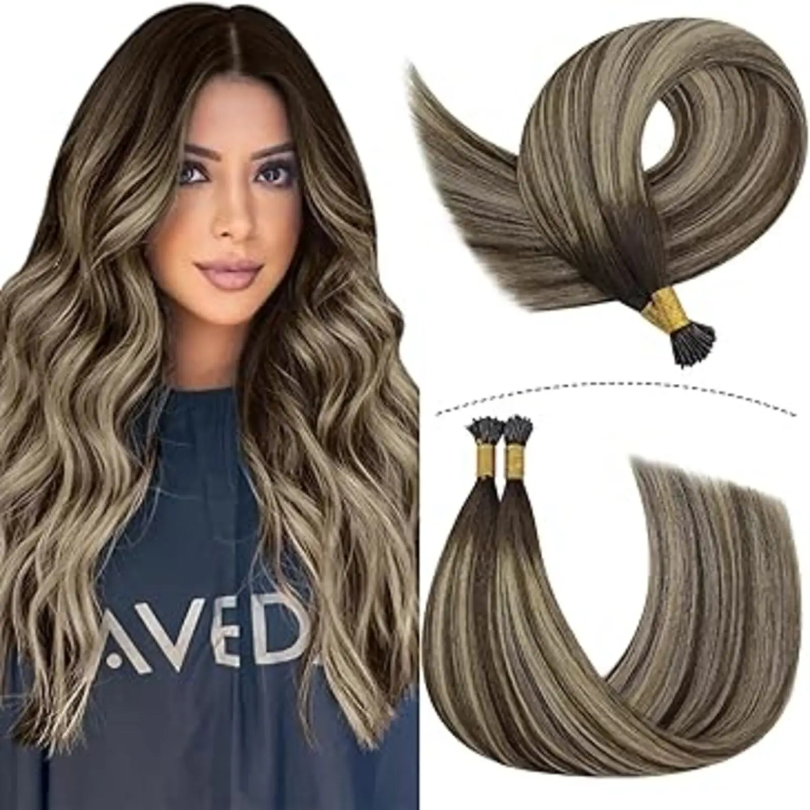 [Customers Favorite] YoungSee I Tip Extension Real Human Hair Fusion Hair Extensions Balayage Color 16-22Inches 50G