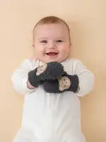 4 paires de mitaines en demi-velours pour bébés garçons de 0 à 12 mois, motif ours mignon, gants en peluche épais kaki, mitaines chaudes anti-rayures à doigts entiers 3