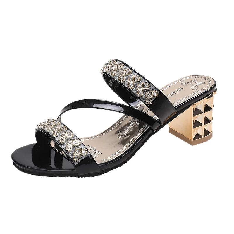 2022 Summer Women Shoes Squre Heel Sandals Peep toe Ladies Shoes Brand High Heel Sandals Gold Heels 5.5cm Big Size 
