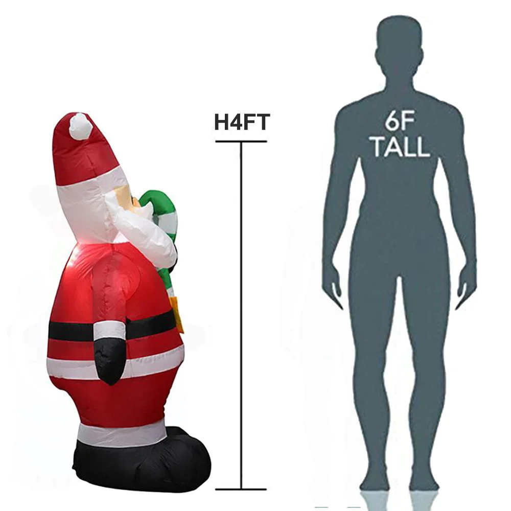 Inflatable Christmas Decorations 4 FT Inflatable Christmas Santa Claus with Candy Cane Waterproof Blow Up Lighted Yard Decoratio