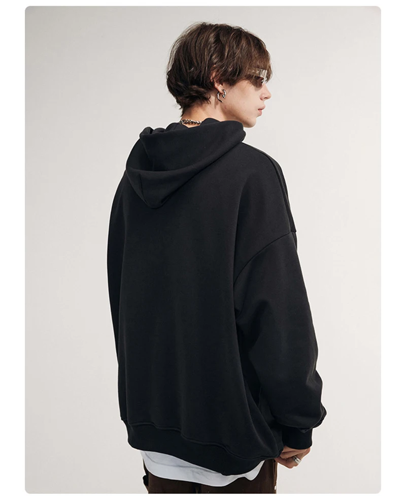 Fashion Street Oversize Drop Shoulder Long Sleeve Sweatshirt Vintage Screen Printed Black Hip-Hop Cotton Hoodie Black Brown Men black sweatshirt