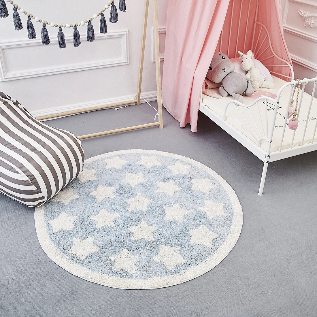 

Baby Crawl Mat Full of Stars Bedroom Modern Cartoon Pentagram Thickened Floor Mat Bedside Round Carpet Non-slip Carpet