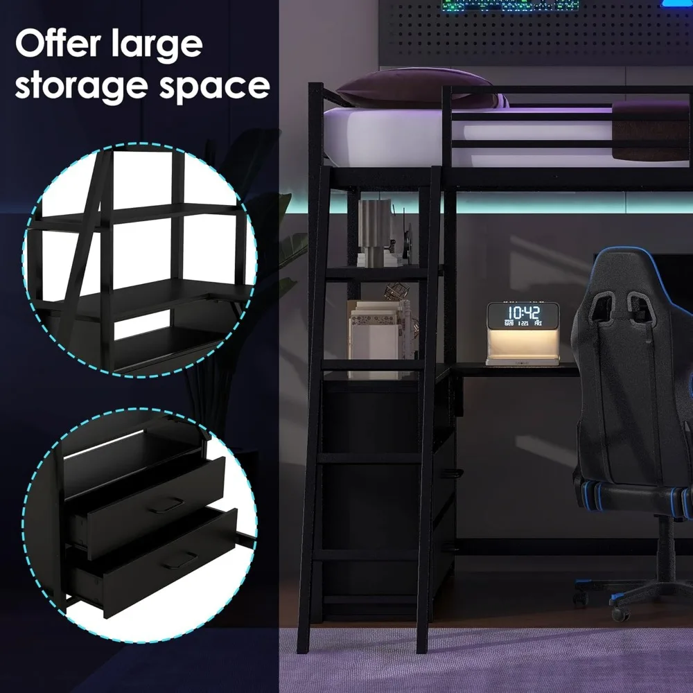 Twin Metal Loft Bed with Desk and Cabinet Loft Bed Twin Size Bed Frames Loft drawer top of wood to increase the service life. 4