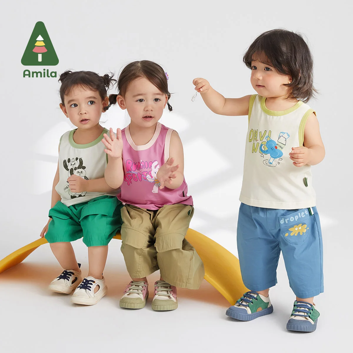 

Amila Baby T-shirt 2023 Summer New Cute Animal Cartoon Print Casual Children's Sleeveless Crewneck Vest for Boys and Girls 0-6Y