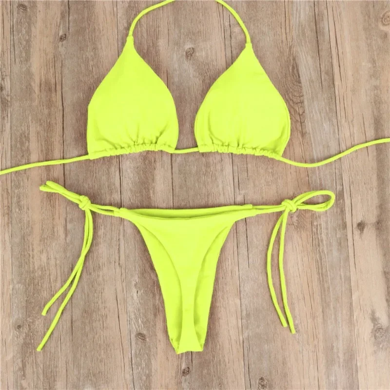 

Women's Swimsuit Bikini Swimwear Solid Color Low Waist Mircro Thong Bikinis Set Two-piece Bikini Swimming Suits