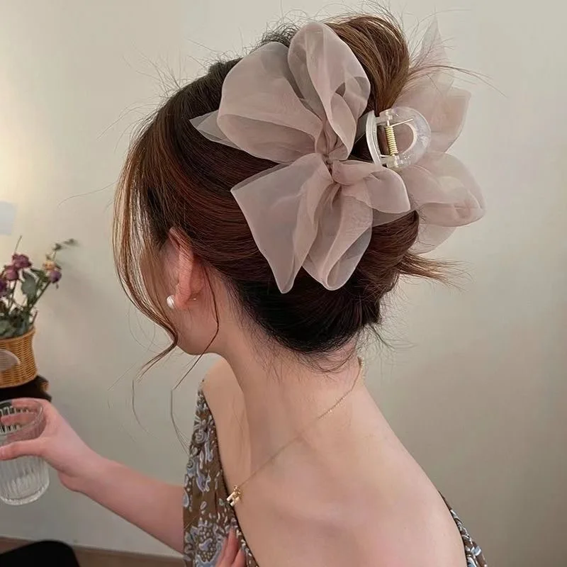 New Mesh Bow Grip Clip Female Ponytail Braid Hair Claw Clip Elegant Girl Hair Clip Hair Accessories Gift Headdress