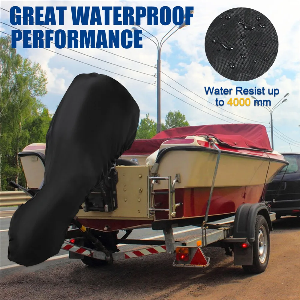 0-350HP Outboard Cover Boat Motor 420D Waterproof Anti-scratch Heavy Duty cover Engine UV-Proof Black outboard motors covers 6