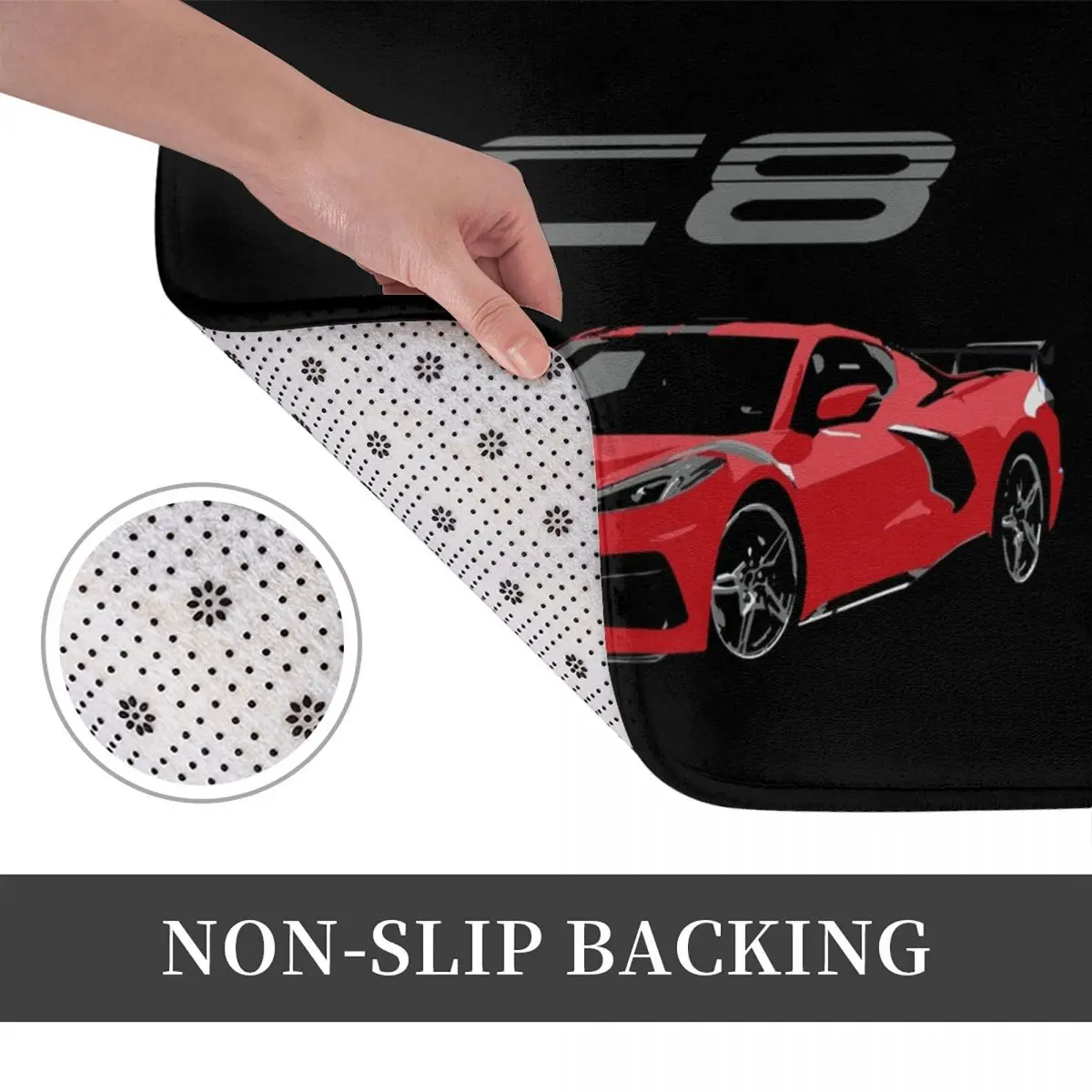 Red Chevy Corvette C8 Mid Engine Anti-slip Doormat Floor Mat Absorbent Mat Carpet Rug for Kitchen Entrance Home Footpad Mats 3