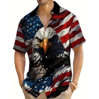 American Flag Print Veteran Men's Short Sleeve Shirt Fighting Eagle Comrade Party Wear Oversized Top 1
