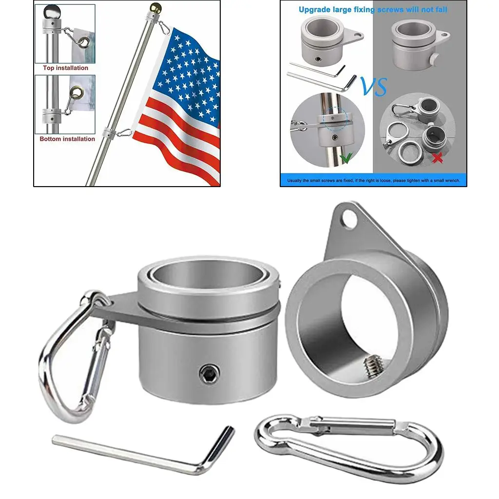 Aluminum Alloy Flag Pole Rings Anti Wrap Mounting Rings 360 Degree Rotating Clip Spinning Flag Pole Kit
