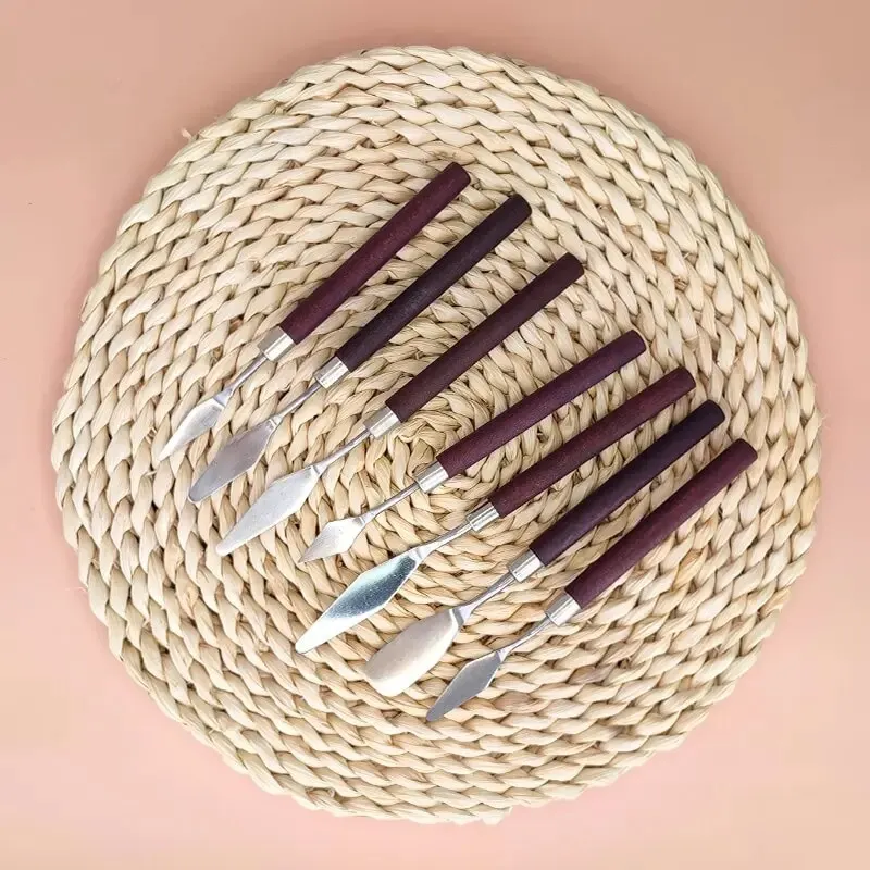 7Pcs Art Spatula Soft Paint Oil Painting Wooden Handle Palette Knife Set Gouache Painting Spatula oil painting knife oil painting scrapers