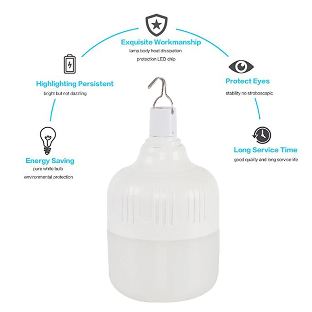 Portable Lantern Bulb Camping Light USB Rechargeable LED Emergency Lamp with Hook Garden Decor Lamp for BBQ Tents Battery Bulb