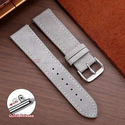 Premium Suede Leather Watch Strap with Contrast Stitching and Quick Release - 22mm (GRAY)