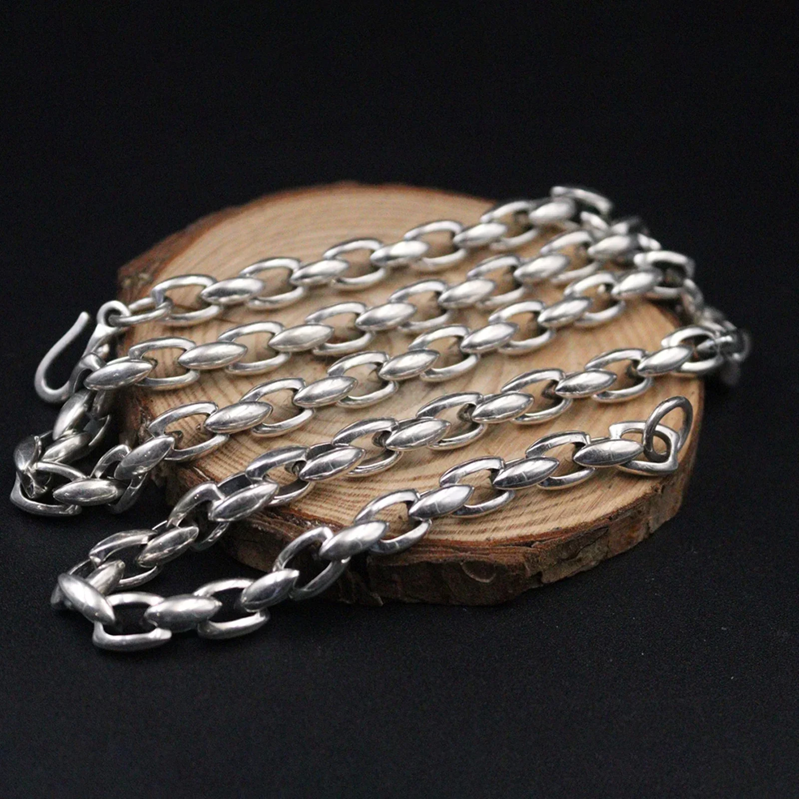 

925 Sterling Silver Necklace For Men Rolo Chain 7mmW Vintage Silver Thai Silver Chain Male's Chain 20inchL Gift