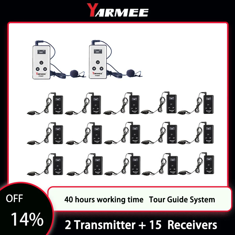 YARMEE Wireless Tour Guide System Portable Transmitter + 15 Radio Receiver With Microphone Earphone For Travelling Umrah Hajj