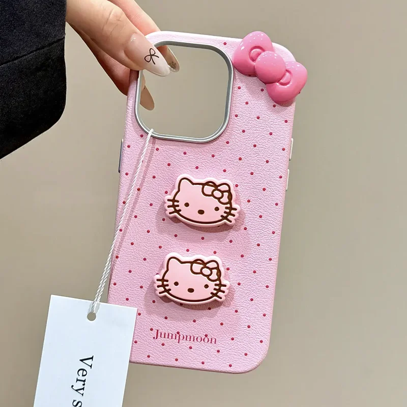 Cute Candy 3D Kitty Toy Bowknot Leather Style Soft Phone Case