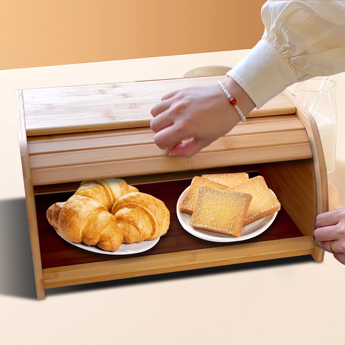 Premium Bamboo Bread Box, Bread Storage And Organizer, Organizer For Kitchen Countertop 5