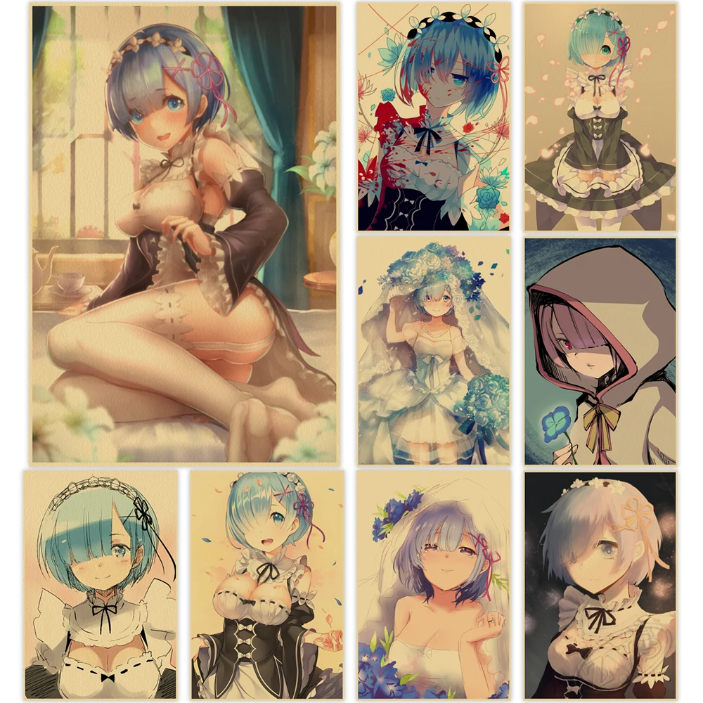 

Re:Zero Kraft Paper Kara Hajimeru Emilia Picture Wall Rem Ram Painting Japanese Anime Home Decor Poster Artwork Room Decoration