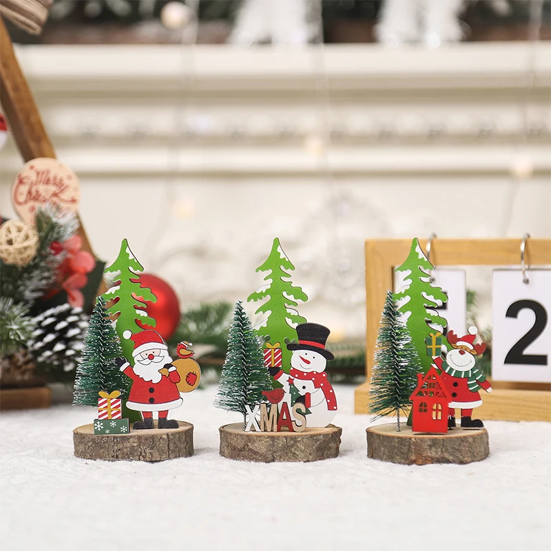 

Рождественская елка, Санта-Клаус, настольное украшение, деревянное Рождественское украшение, снеговик, 2023, новые годы, технические подарки