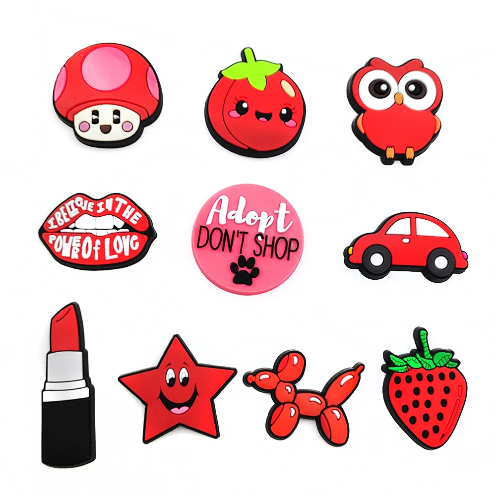 

10pcs Cute Red VSCO Shoe Charms for Sandals Cartoon jibz Unisex Garden Shoe Decoration Clogs Accessories Party Gifts