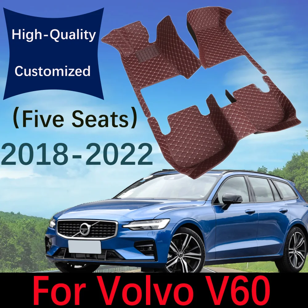 

Custom Leather Car Floor Mats For Volvo V60 2018 2019 2020 2021 2022 Automobile Carpet Rugs Foot Pads Interior Accessories