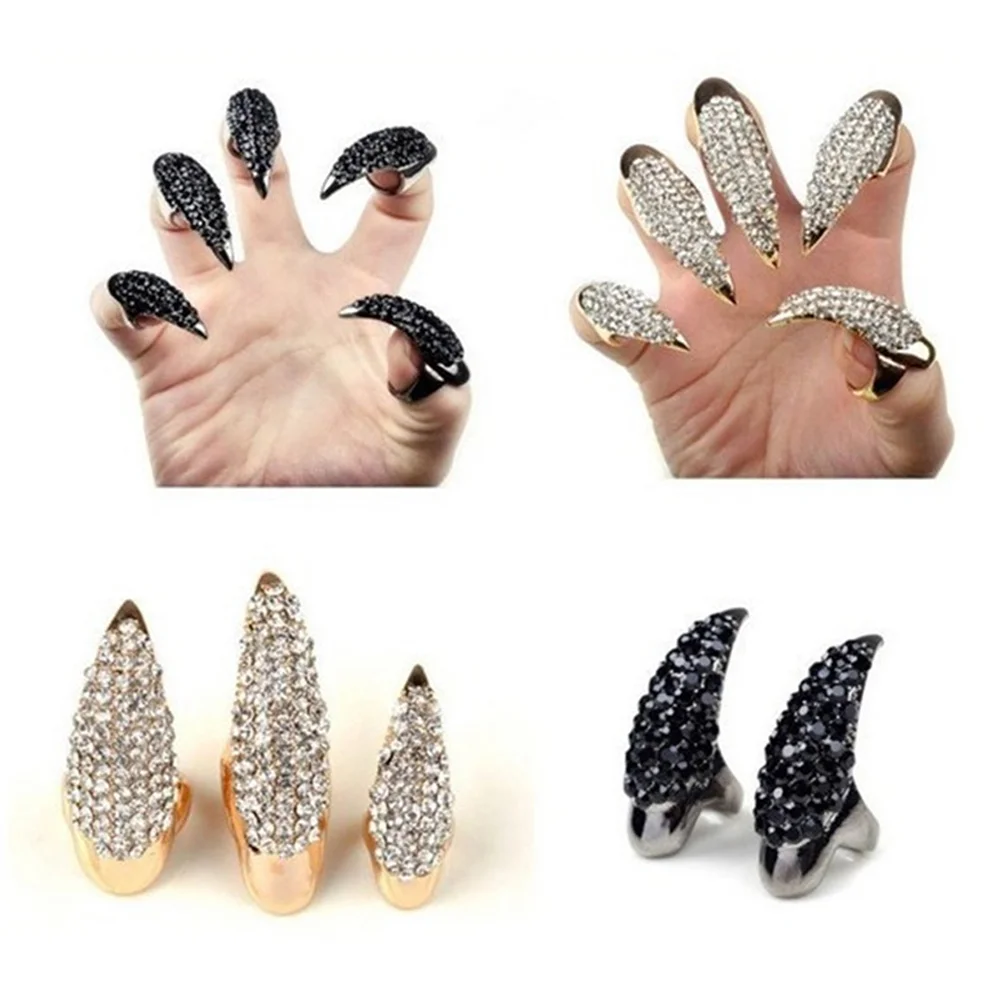10pcs 3 Sizes Gothic Punk Style False Nail Claw Paw Finger Rings Cosplay Decoration (Golden) Claw ring 4