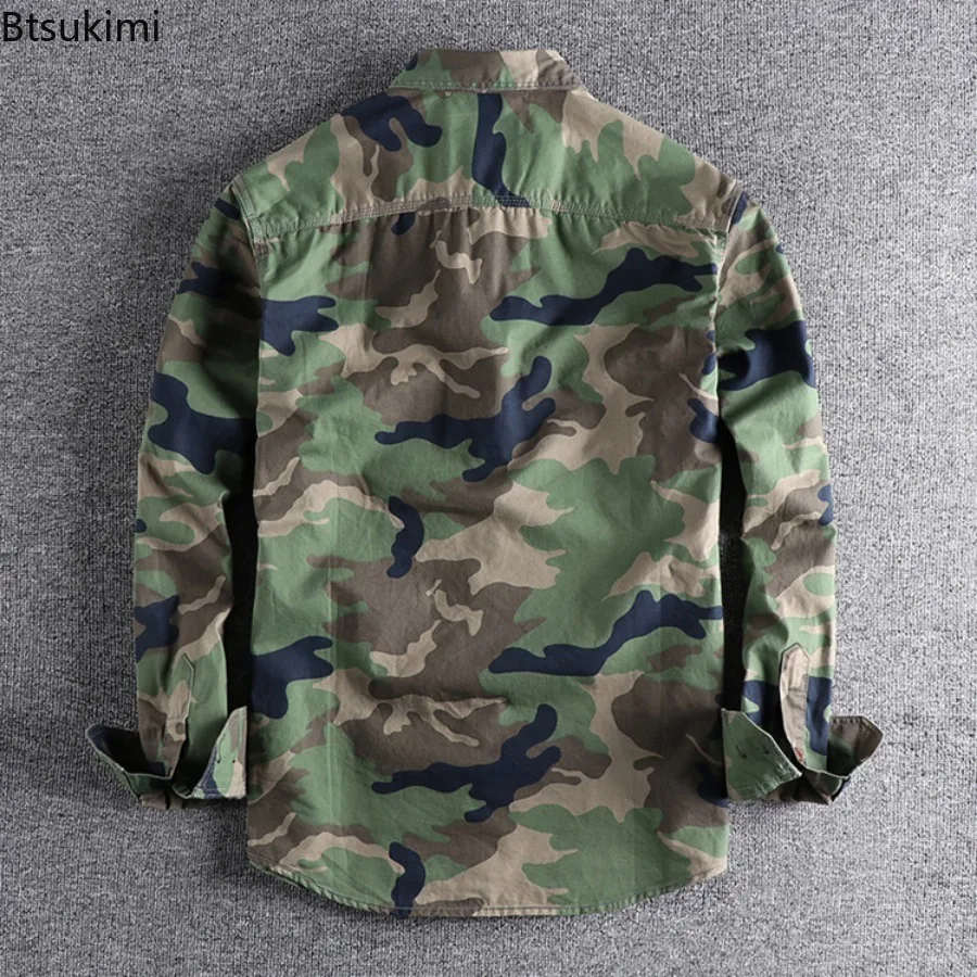 2026 Camicie a maniche lunghe con doppia tasca da uomo Camicie cargo mimetiche Camicie casual sportive da trekking all'aria aperta in cotone 100% di alta qualità - immagine 2