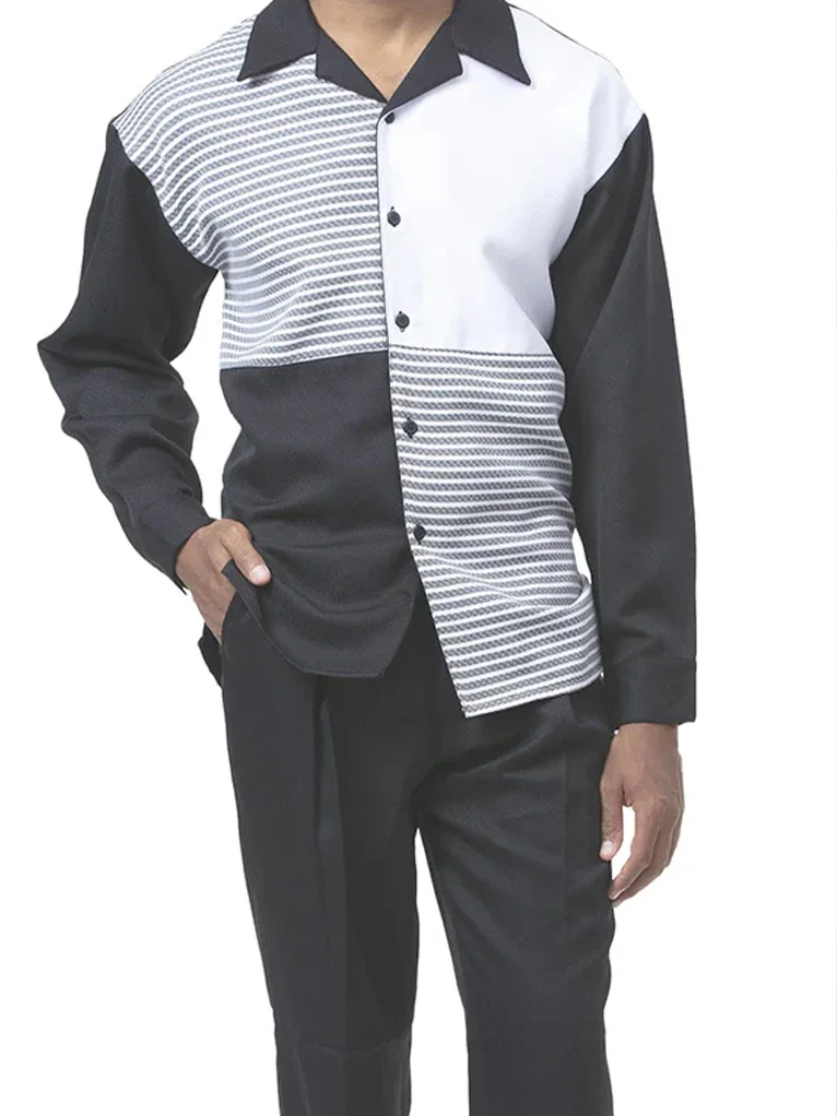 Fashion Men's Harajuku Striped Long Sleeve Top + Pants Summer New Outdoor Suit Casual Shirt Pants 2 Piece Set 2022