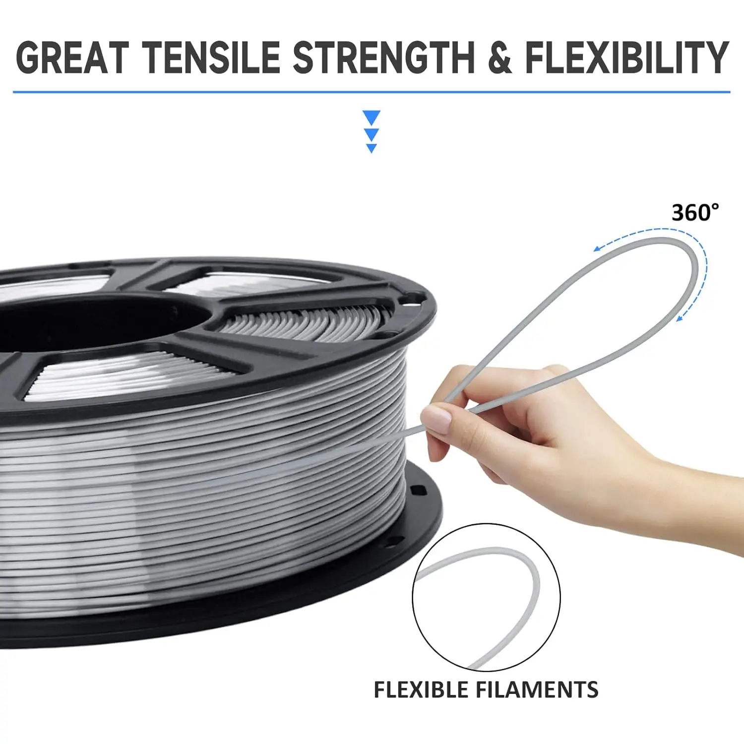 실크 실버 PLA 필라멘트 1.75mm 직경 1kg 스풀 (3D 프린터용) - 광택 있는 메탈릭 마감, 실키한 부드러움의 3D 프린팅 재료