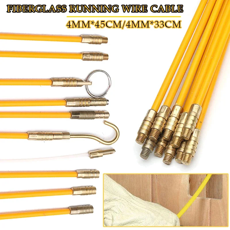 4mm 33/45cm Fiberglass Cable Push Puller Lead Wire Kit Electrical Cable Wall Installing Rods Wiring Lead Installation Tool 10Pcs