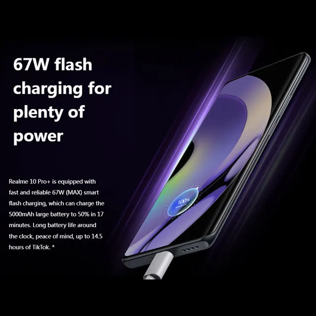 realme 10 pro + 5G Cellphone Dimensity 1080 Octa Core NFC 6.7'' FHD+ Curved Screen NFC 108MP 5000mAh Android Moilbe Phone 5
