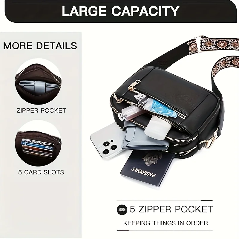 Stylish Large Capacity PU Square Crossbody Bag Multi-Functional Casual Shoulder Bag for Women's Travel, Shopping Styling Outfits