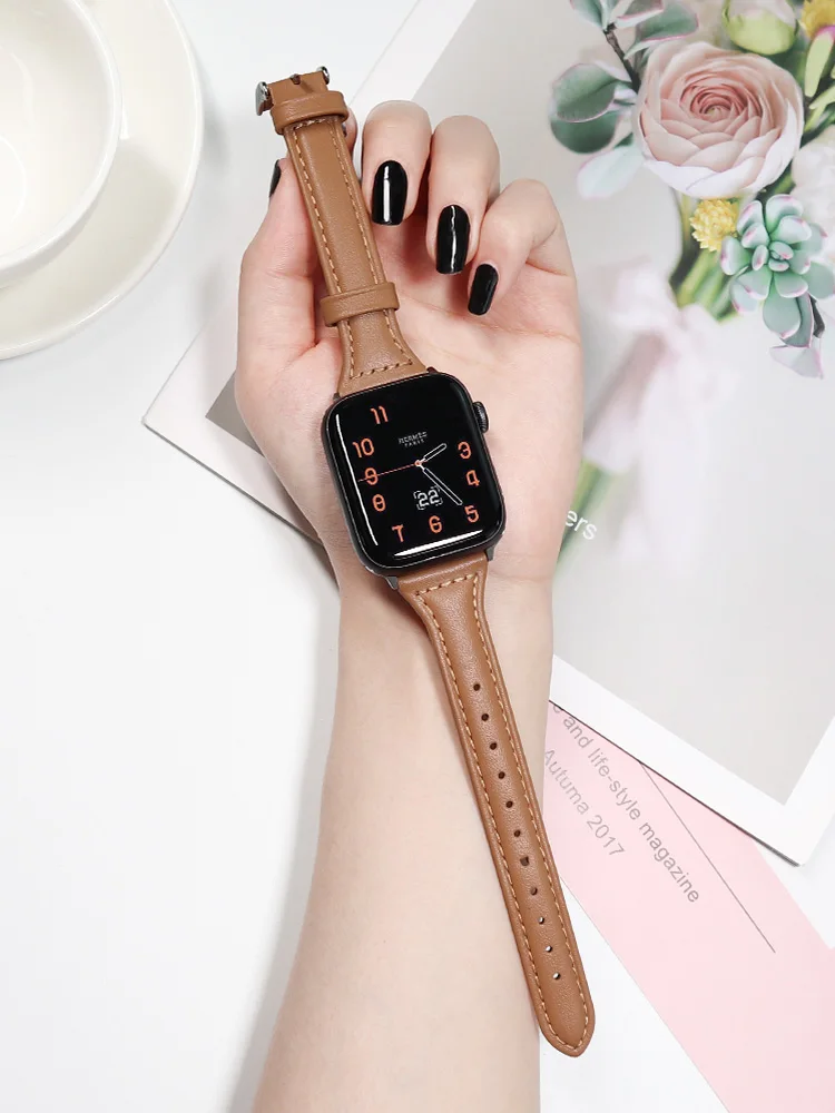 Cinturino In Pelle Sottile Per Cinturino Apple Watch 40Mm 44Mm 38Mm 42Mm 40 44Mm Cinturino In Vera Pelle Apple Watch Serie 6 5 4 3 Se Cinturino