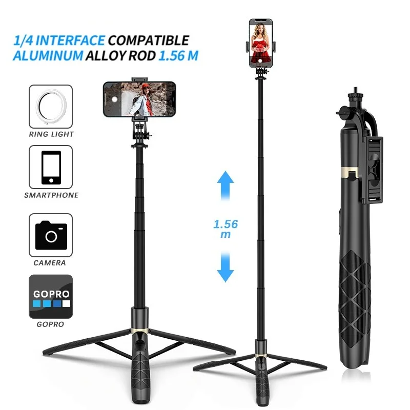 LISCN Tripod Selfie Stick 156cm Bluetooth Remote Bolt 1/4 Tongsis Holder Q16 for Mobile Phone Gopro Camera Ring Ligh