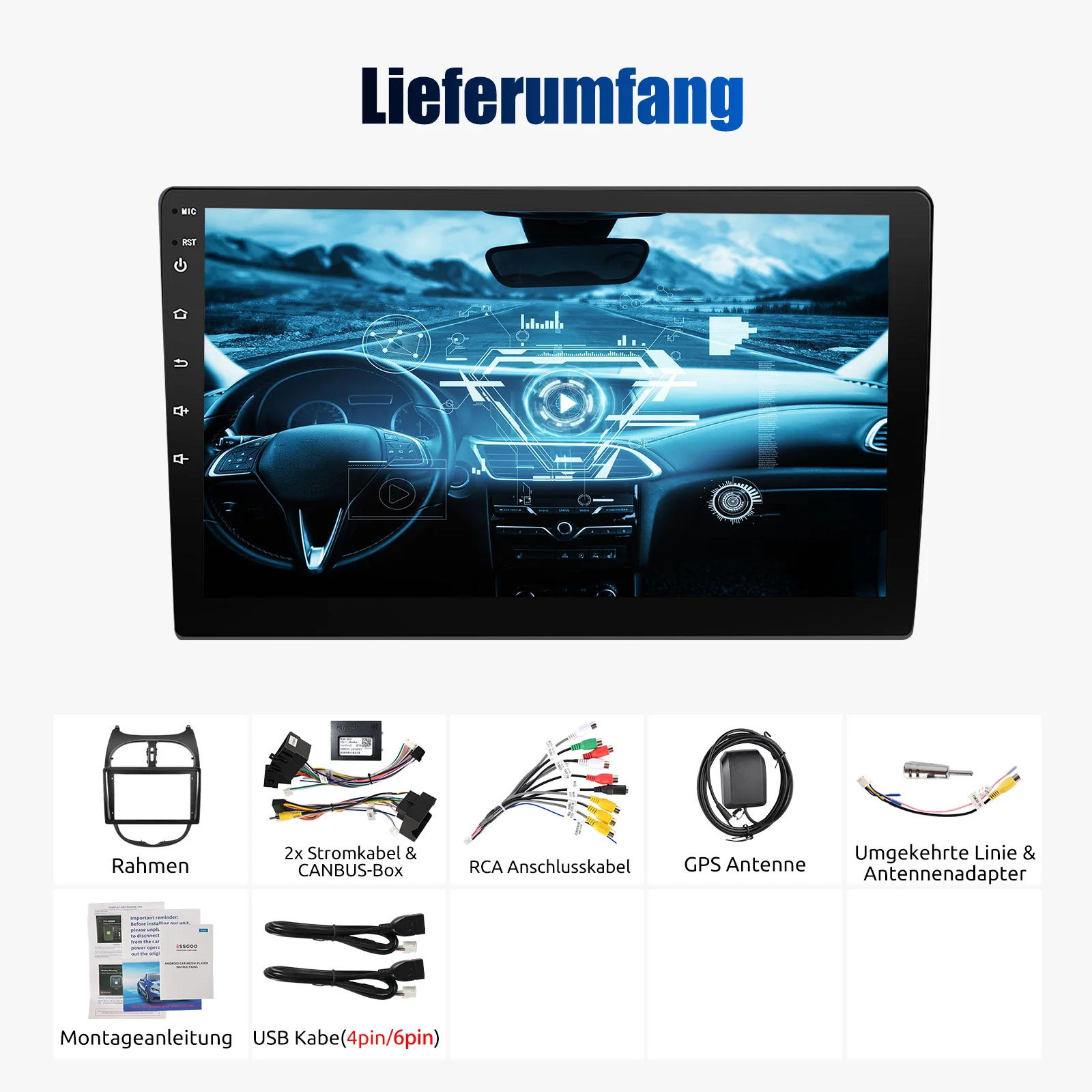 ESSGOO Autoradio Android15 9" 4+64 GB Touchscreen für Peugeot 206 206CC 206SW 2001-16 GPS Navigation FM RDS WiFi Bluetooth Wireless CarPlay Android Auto Lenkradsteuerung Mirror Link – Detail 17