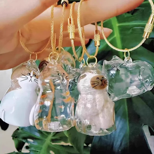 Cat Hair Memorial Storage Keychain Cat Fur Container Pets Cat Fur Collector Capsule Keyring Kitty Hair Hanging Pendants 5
