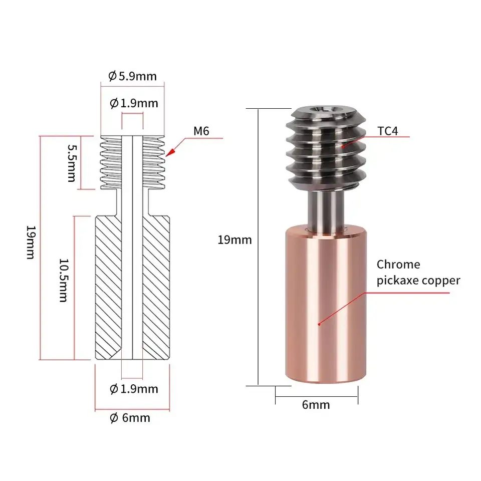 Bimetal HeatBreak For Ender 3 S1 Throat Ender 3 S1 Pro Bimetal Throat For Ender 3 V3 SE/ K1/ K1 Max Throat 3D Printer image 6