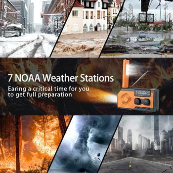 10000mAh Emergency Solar Power Radio USB Charging Hand Crank Radio FM AM WB NOAA Weather Radio with LED Flashlight Power Bank 5
