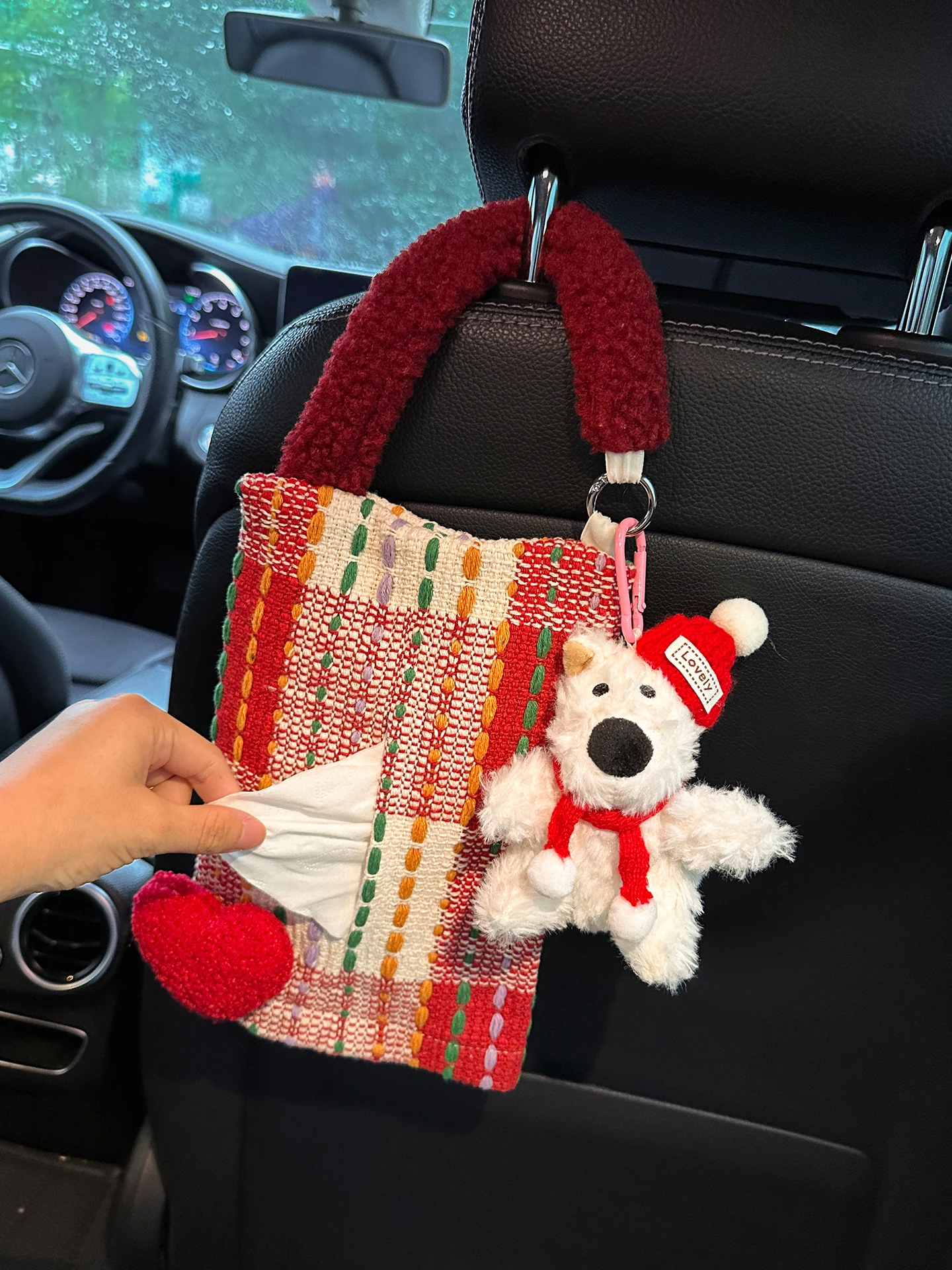 차량용 화장대 티슈 박스 홀더 귀여운 여성 스타일 벨벳 소재 인테리어 걸이형 가방 신상 2026 고급형