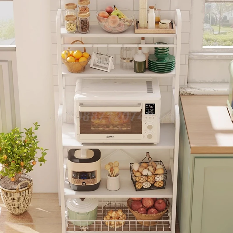 5 Layer Floor-standing Utility Storage Shelf Microwave Oven Seasoning Rack Household  Rack Movable Organizer For Kitchen 6