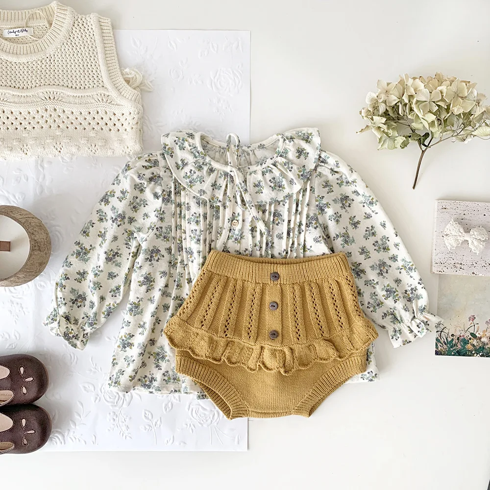 Knit Ruffle Shorts para bebês, Bloomers infantis,